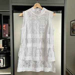 Tunic style lace sheer white top